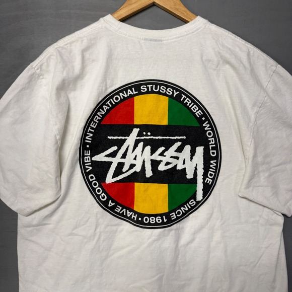 Stussy Vintage Shirt Men's White Short Sleeve Classic Dot Logo Tee - Picture 4 of 6